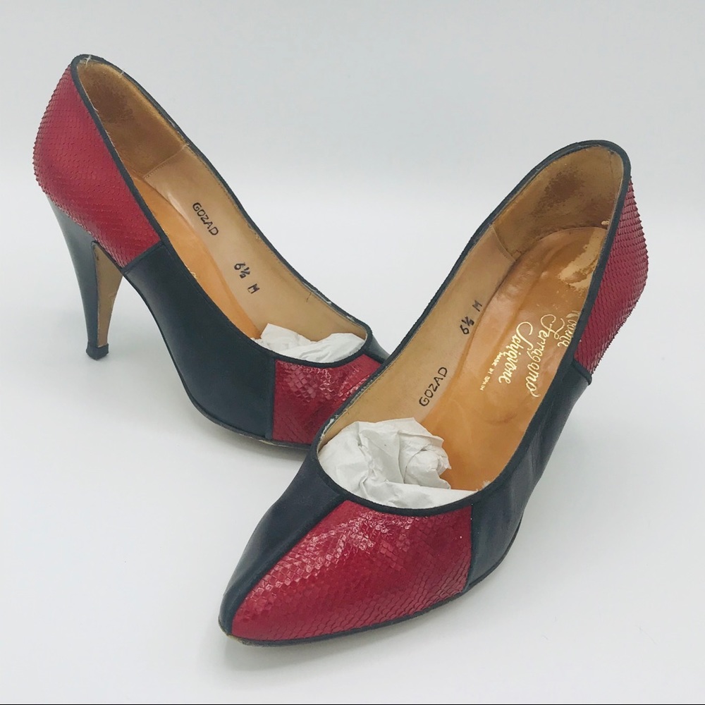 Black & Red Color Block Leather Pumps